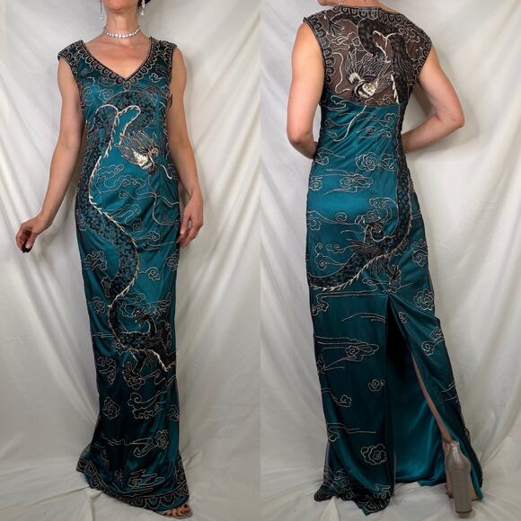 New Sue Wong Nocturne embroidered dragon maxi dress long gown cocktail nwt 2 - Picture 16 of 16